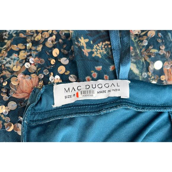 Mac Duggal Teal Floral Bling Cut Out Gown 0 - Picture 14 of 15